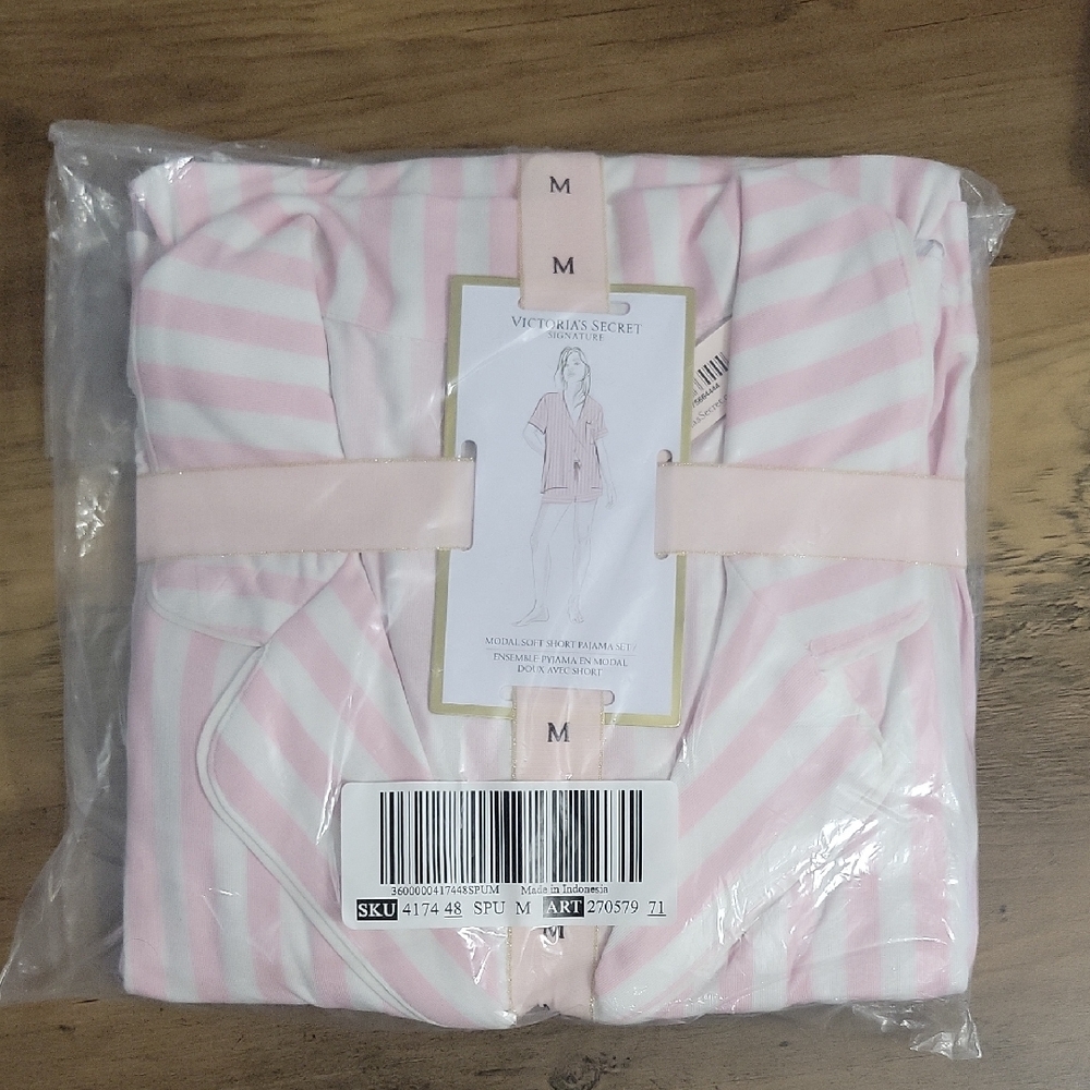 Victoria's Secret Light Pink and White Striped Pajama Set